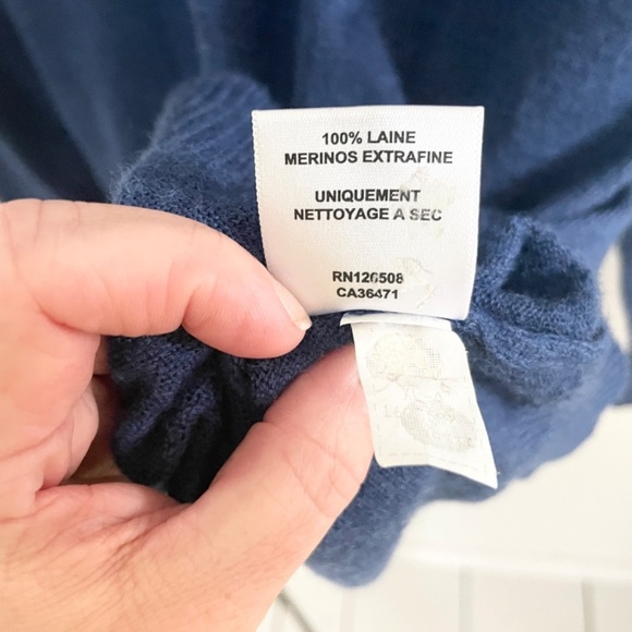 Thomas Dean Men’s Knit Sweater 100% Merino Wool Blue V neck Sz XL - Picture 9 of 12